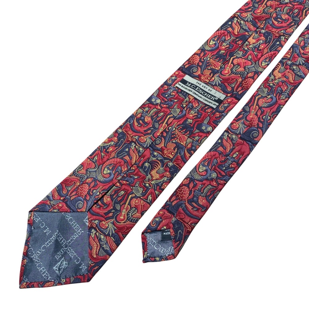 M.C. Escher Mosaic II Tie Mens Red Silk Italy Lithograph Art Print Vintage - Picture 2 of 8
